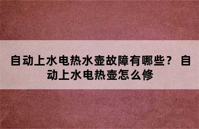 自动上水电热水壶故障有哪些？ 自动上水电热壶怎么修